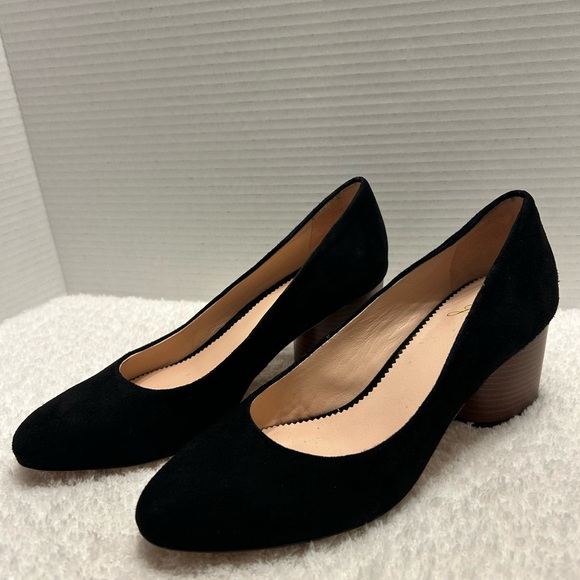 J. Crew Black Velvet Suede Block Heel Round Toe Pump Shoes Women Size 6 - Picture 2 of 9
